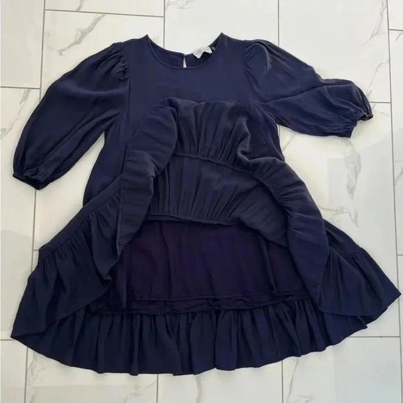 Dress Forum/ Navy blue midi dress/ Balloon sleeves/ Drop waist/Tiered/ Size US S - Picture 9 of 16